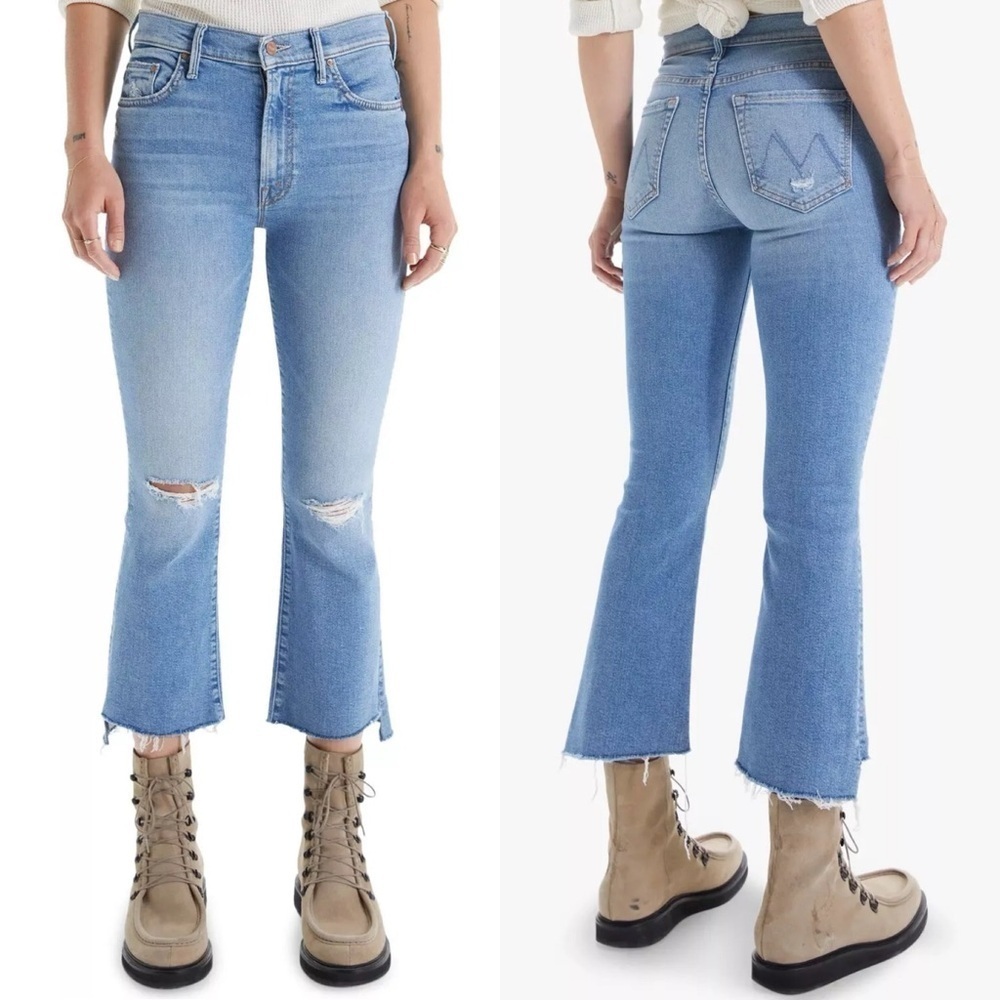 MOTHER- The Insider Crop Step Fray Hem Jeans Thrilling Shots Light Wash Size 23